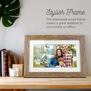 Aluratek 10” Distressed Wood Digital Photo Frame with Auto Slideshow, 1024 x 600 (ADPFD10F), 10" Wood Border, 10 Inch