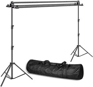 emart triple crossbar 10 ft wide 8.5 ft height backdrop stand, photo video studio heavy duty adjustable photography muslin background support system kit – 3 in 1 multi backdrop stand