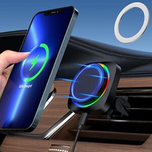 yacaisi magnetic wireless car charger mount mag safe car charger for iphone 14/13/12 series phones charging air vent magnet car phone mount holder for caseless, magnetic cases and mag safe case