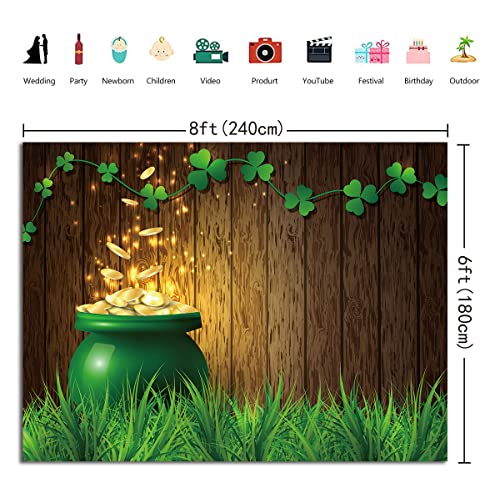 St.Patrick's Day Photography Background Lucky Irish Shamrock Festival Party Banner Wooden Texture Backdrop (8x6FT)