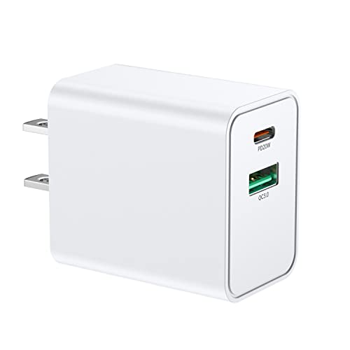 USB C Wall Charger Block 20W, Dual Port USB-C Wall Plug-in USB Charger 20W PD & QC3.0 USB A Fast Charging Block for iPhone 14/13/12/11 /Pro Max, iPad Pro, AirPods Pro, Samsung Android Phones and More