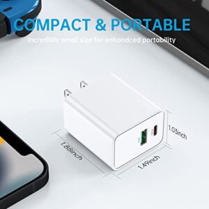 USB C Wall Charger Block 20W, Dual Port USB-C Wall Plug-in USB Charger 20W PD & QC3.0 USB A Fast Charging Block for iPhone 14/13/12/11 /Pro Max, iPad Pro, AirPods Pro, Samsung Android Phones and More