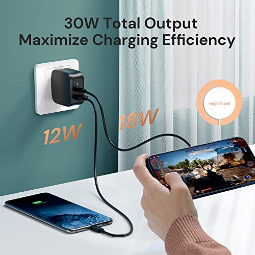 USB C Wall Charger 30W 2-Port Compact for iPhone 13 Charger Block with 18W Type C Power Delivery Foldable Power Adapter PD Compatible with iPhone 13 Pro Max Mini 12 iPad Pro AirPods Pro Galaxy Pixel