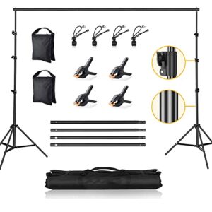 cpliris backdrop stand, 8.5x10ft ajustable photo backdrop stand for parties, background support system for events with spring clamps, backdrop clips, sandbag and carry bag