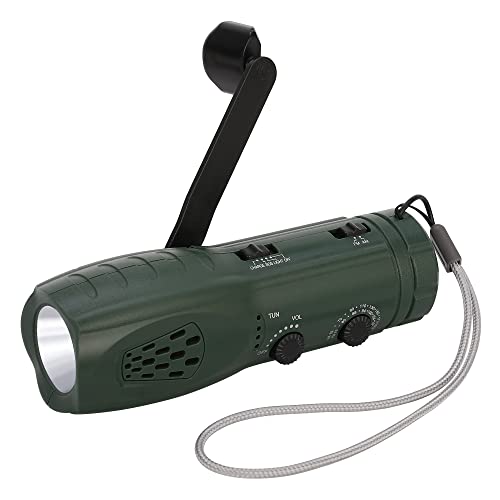 Hand Crank Flashlight with Emergency Radio LED Torch Phone Charger, Portable Dynamo SOS Rechargeable USB Charging Handheld LED Flashlights Built-in Loudspeaker for Camping Hiking Gift