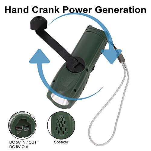 Hand Crank Flashlight with Emergency Radio LED Torch Phone Charger, Portable Dynamo SOS Rechargeable USB Charging Handheld LED Flashlights Built-in Loudspeaker for Camping Hiking Gift