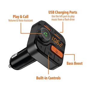 Xtreme Digital Lifestyle Accessories Armor All Wireless Bluetooth FM Transmitter with Dual Port USB Charging, Voice Controls, Bass Boost, Hands-Free Calling and Music Streaming,Block,AHF9-1010-BLK