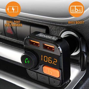 Xtreme Digital Lifestyle Accessories Armor All Wireless Bluetooth FM Transmitter with Dual Port USB Charging, Voice Controls, Bass Boost, Hands-Free Calling and Music Streaming,Block,AHF9-1010-BLK