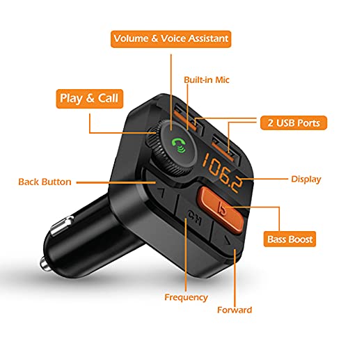 Xtreme Digital Lifestyle Accessories Armor All Wireless Bluetooth FM Transmitter with Dual Port USB Charging, Voice Controls, Bass Boost, Hands-Free Calling and Music Streaming,Block,AHF9-1010-BLK
