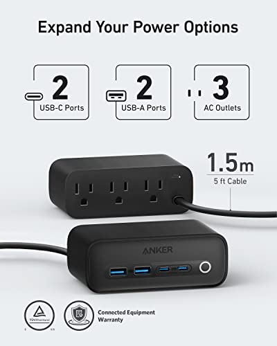 Anker 525 Charging Station, 7-in-1 USB C Power Strip for iphone13/14, 5ft Extension Cord with 3AC,2USB A,2USB C,Max 65W Power Delivery Desktop Accessory for MacBook Pro, Home, Office (Phantom Black)