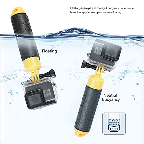 SOONSUN Waterproof Floating Hand Grip Compatible with GoPro Hero 11 10 9 8 7 6 5 4 3+ 2 1 Session Fusion Max, Floaty Handle Handler with Mini Tripod Accessories Kit for Action Cameras Water Sports