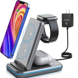 wireless charging station – tycrali 3 in 1 wireless charger for multiple devices apple, foldable charger stand designed for iphone 14/13/12/pro/max, airpods, iwatch, ideal gift for men