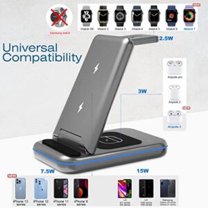 Wireless Charging Station - TYCRALI 3 in 1 Wireless Charger for Multiple Devices Apple, Foldable Charger Stand Designed for iPhone 14/13/12/Pro/Max, AirPods, iWatch, Ideal Gift for Men