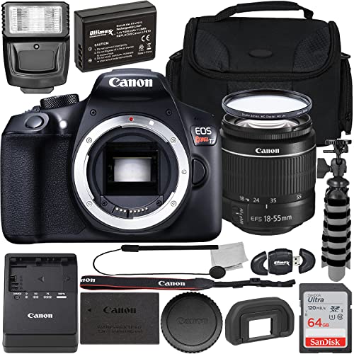 Canon EOS Rebel T7 DSLR Camera with EF-S 18-55MM F/3.5-5.6 III Lens Kit + 64GB Card, Digital Flash, Digital HD UV Filter, Replacement Battery, Water Resistant Bag & More (19 PC Bundle)