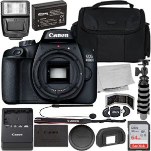 canon eos 4000d dslr (body only) with starter accessory bundle – includes: sandisk ultra 64gb sdxc, digital flash, extended life replacement battery, water resistant gadget bag & more