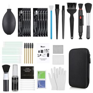 temery 18-in-1 professional camera cleaning kit for most dslr cameras (canon, nikon,sony), with air blower/cleaning pen/detergent/cleaning cloth/lens brush/carry case