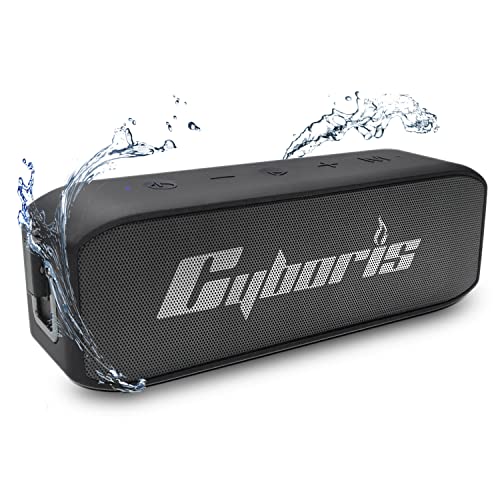 CYBORIS Bluetooth Portable Speaker IPX7 Waterproof, 20W Wireless Speaker Loud Stereo Sound, Outdoor Speakers with Bluetooth 5.0 Lossless Music & Long Playtime, Microphone, Hands-Free, Dual Pairing