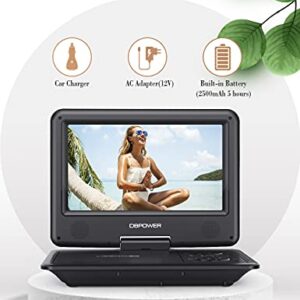 DBPOWER 11.5" Portable DVD Player, 5-Hour Built-in Rechargeable Battery, 9" Swivel Screen, Support CD/DVD/SD Card/USB, Remote Control, 1.8 Meter Car Charger, Power Adaptor and Car Headrest (Black)