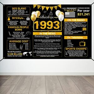 crenics black gold 30th birthday decorations for him, vintage back in 1993 birthday backdrop banner, large 30 birthday anniversary poster photo background party supplies for women men, 5.9 x 3.6 ft