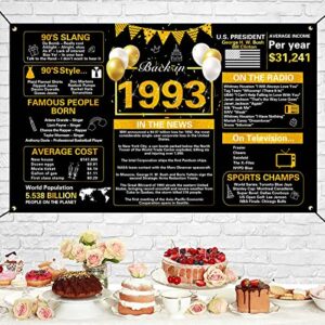 Crenics Black Gold 30th Birthday Decorations for Him, Vintage Back in 1993 Birthday Backdrop Banner, Large 30 Birthday Anniversary Poster Photo Background Party Supplies for Women Men, 5.9 x 3.6 Ft