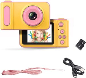 edealz full 1080p kids selfie hd compact digital photo and video rechargeable camera with 2″ lcd screen, video games and micro usb charging (pink, with sd card)
