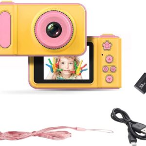 eDealz Full 1080P Kids Selfie HD Compact Digital Photo and Video Rechargeable Camera with 2" LCD Screen, Video Games and Micro USB Charging (Pink, with SD Card)