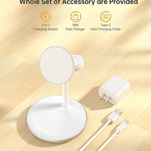 3 in 1 Wireless Charging Station for Apple Devices, Standard 15W Fast Wireless Mag-Safe Charger Stand with QC3.0 Adapter for iPhone 14 13 12 Pro Max/Plus/Pro/Mini,iWatch Ultra/8/7/SE/6/5/4/3/2,AirPods