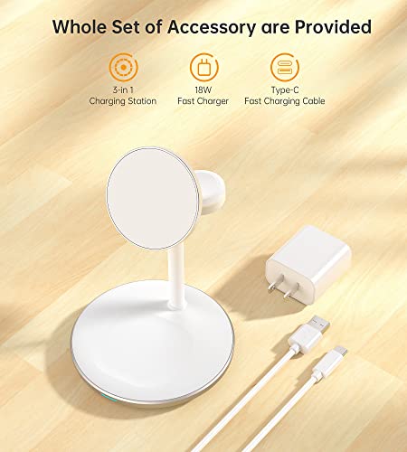 3 in 1 Wireless Charging Station for Apple Devices, Standard 15W Fast Wireless Mag-Safe Charger Stand with QC3.0 Adapter for iPhone 14 13 12 Pro Max/Plus/Pro/Mini,iWatch Ultra/8/7/SE/6/5/4/3/2,AirPods