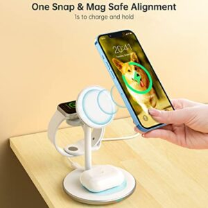 3 in 1 Wireless Charging Station for Apple Devices, Standard 15W Fast Wireless Mag-Safe Charger Stand with QC3.0 Adapter for iPhone 14 13 12 Pro Max/Plus/Pro/Mini,iWatch Ultra/8/7/SE/6/5/4/3/2,AirPods