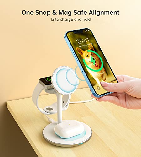 3 in 1 Wireless Charging Station for Apple Devices, Standard 15W Fast Wireless Mag-Safe Charger Stand with QC3.0 Adapter for iPhone 14 13 12 Pro Max/Plus/Pro/Mini,iWatch Ultra/8/7/SE/6/5/4/3/2,AirPods