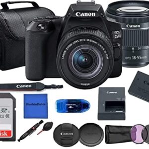 Camera EOS 250D (Rebel SL3) DSLR Camera w/EF-S 18-55mm F/3.5-5.6 Zoom Lens + Case + Sandisk 64GB Memory Card + 3pc Filter Kit + Card Reader + Cleaning Kit (International Model)