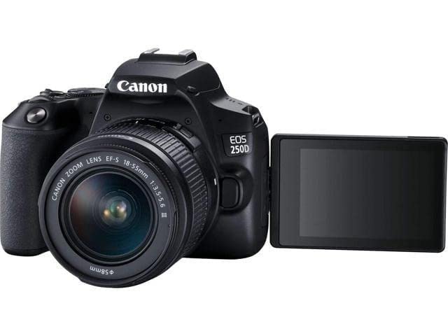 Camera EOS 250D (Rebel SL3) DSLR Camera w/EF-S 18-55mm F/3.5-5.6 Zoom Lens + Case + Sandisk 64GB Memory Card + 3pc Filter Kit + Card Reader + Cleaning Kit (International Model)