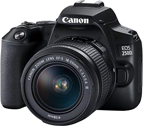 Camera EOS 250D (Rebel SL3) DSLR Camera w/EF-S 18-55mm F/3.5-5.6 Zoom Lens + Case + Sandisk 64GB Memory Card + 3pc Filter Kit + Card Reader + Cleaning Kit (International Model)