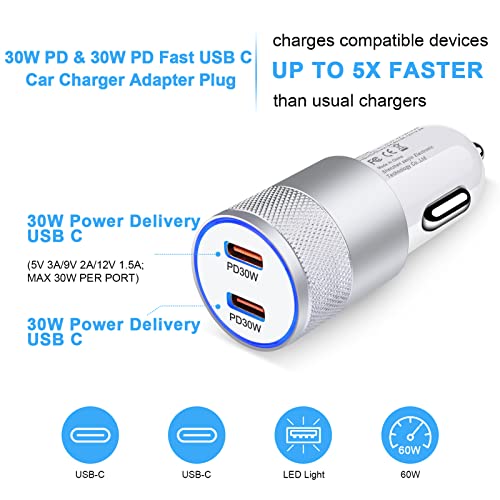 Samsung 60W Type C Car Adapter 20W USB C Box Charger for Samsung Galaxy A14 5G,A54,A23,A13 5G,S23,A34,A53,S21 FE,A03s,Z Fold 4,A04S,S22,S20,Pixel 7 Pro,6a,5,Pad, 6FT Type C to C Fast Cable and Adapter