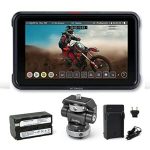 atomos ninja v 5-inch 4k photo and video portable monitor | 1920 x 1080 touchscreen display video monitors with hdmi 2.0 in/out | smallrig camera hot shoe mount, battery & charger bundle set