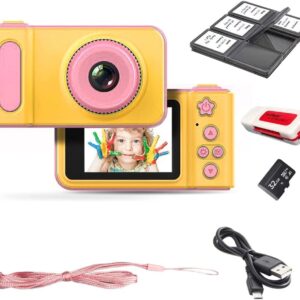 eDealz Full 1080P Kids Selfie HD Compact Digital Photo and Video Rechargeable Camera with 2" LCD Screen, Video Games and Micro USB Charging (Pink, SD Card + Reader + Card Holder)