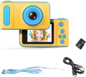edealz full 1080p kids selfie hd compact digital photo and video rechargeable camera with 2″ lcd screen, video games and micro usb charging (blue, with sd card)