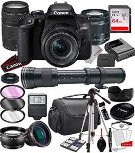 800d (rebel t7i) dslr camera with 18-55mm is stm zoom lens & 75-300mm iii lens bundle + 420-800mm zoom telephoto lens + 64gb memory, case, tripod, filters and more