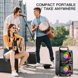 60W (80W Peak) Portable Bluetooth Speaker with Double Subwoofer Heavy Bass, Bluetooth 5.0 Wireless 100ft Outdoor Speaker, Support FM Radio, LED Colorful Lights, Stereo Sound, for Home, Party, Travel