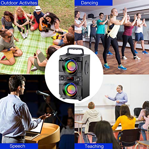 60W (80W Peak) Portable Bluetooth Speaker with Double Subwoofer Heavy Bass, Bluetooth 5.0 Wireless 100ft Outdoor Speaker, Support FM Radio, LED Colorful Lights, Stereo Sound, for Home, Party, Travel