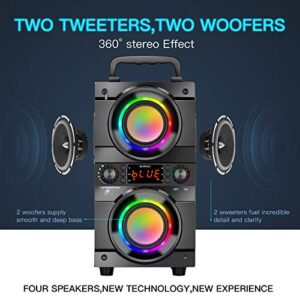 60W (80W Peak) Portable Bluetooth Speaker with Double Subwoofer Heavy Bass, Bluetooth 5.0 Wireless 100ft Outdoor Speaker, Support FM Radio, LED Colorful Lights, Stereo Sound, for Home, Party, Travel