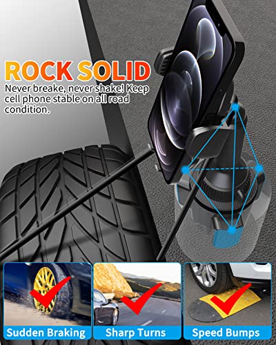 1Zero Rock Solid Cup Holder Phone Mount for Car Low Profile No Shaking Long Arm 2in1 Air Vent Car Phone Mount Compatible with All iPhone Samsung Cell Phones for Truck SUV Tesla Golf Cart Boat