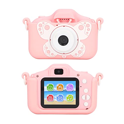 Pssopp Children Digital Camera, 20MP Pink Cartoon Style Rechargeable Digital Camera Children Toy Photo Camera for Girls