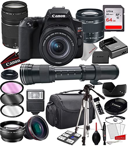 Rebel SL3 DSLR Camera with 18-55mm is STM Zoom Lens & 75-300mm III Lens Bundle + 420-800mm Zoom Telephoto Lens + 64GB Memory, Case, Tripod, Filters and More