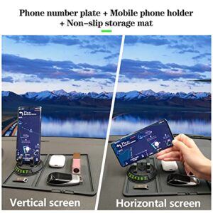 Non-Slip Phone Pad for 4-in-1 Car, Universal Dashboard Pad 360°Rotation With Temporary Car Parking Card Number Plate Anti-Shake Pad for Cell Phones, Sunglasses, Keys, Coins and More