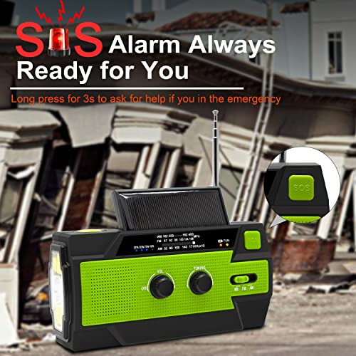 Emergency Crank Weather Radio, 4000mAh Solar Hand Crank Portable AM/FM/NOAA Weather Radio with 1W 3 Mode Flashlight & Motion Sensor Reading Lamp, Cell Phone Charger, SOS for Home and Emergency