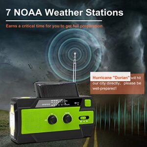 Emergency Crank Weather Radio, 4000mAh Solar Hand Crank Portable AM/FM/NOAA Weather Radio with 1W 3 Mode Flashlight & Motion Sensor Reading Lamp, Cell Phone Charger, SOS for Home and Emergency