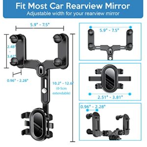 Rearview Mirror Phone Holder for Car,2023 Rotatable and Retractable Car Phone Holder Mount Multifunctional 360° Car Rear View Mirror Phone Holder Pro Clip Car Mirror Phone Mount for Mobile Phone Black