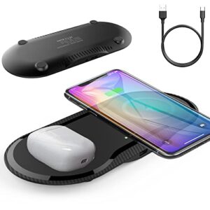 2 in 1 30w fast wireless charger, wireless charging pad, dual 15w wireless charging station for samsung iphone airpods type c cable included, black