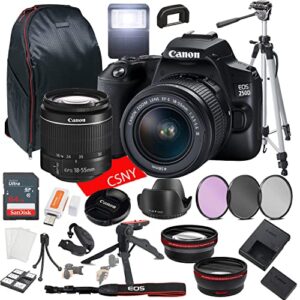 canon eos 250d (rebel sl3) dslr camera w/ef-s 18-55mm f/3.5-5.6 zoom lens + 64gb memory + back pack case + tripod, lenses, filters, & more (28pc bundle)